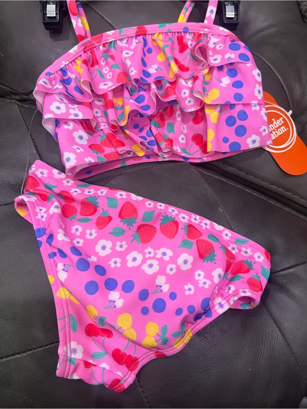 BRAND NEW Wonder Nation  Pink Strawberry Floral Ruffle Two-Piece Bikini 18Mos